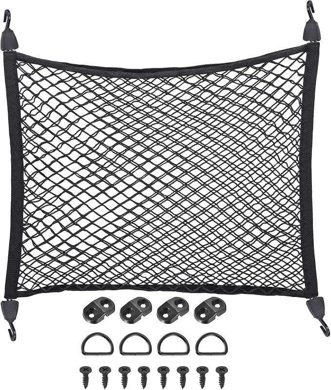 PATIKIL Truck Cargo Net, (31.5 x 23.6 Inch, Black) with Base and D-Ring | Double Elastic Adjustable Trunk Bed Net Stretchable Mesh Storage Organizer Heavy Duty for Pickup Trucks SUV Cars