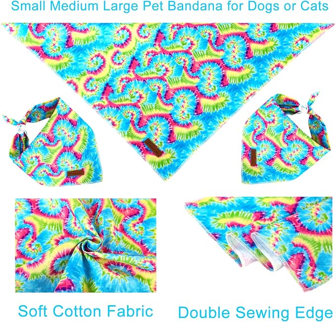 Dog Bandana - Comfortable Cotton Triangle Bid Scarf for Medium Large Dogs, Washable Pet Kerchief for Girl Boy, Tie Dye, Cute Classic