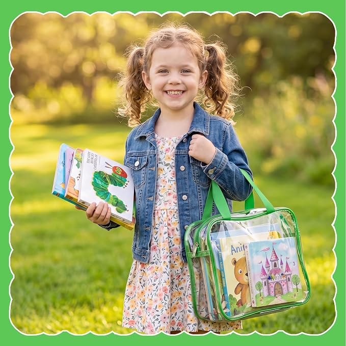 Toy Storage Bags 4 Pack, Clear PVC Toy Organizers, Colorful | Waterproof PVC, Large 30 x 10 x 22 CM Size, Label-Ready, For Toys, Books, Puzzles, Classroom and Travel