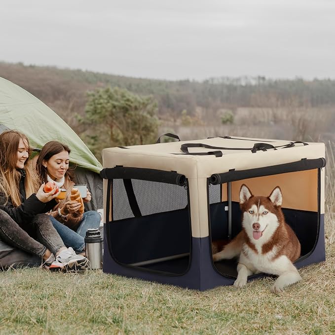 A 4 Pet 36-in Collapsible Soft Dog Crate, Large Dogs, Travel | patented screw frame, Lockable zippers, waterproof base, washable cover, outdoor/indoor/car