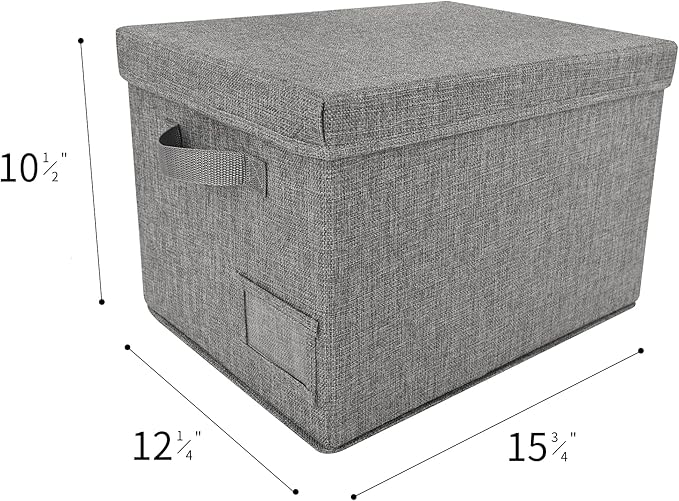 GRANNY SAYS Storage Bins with Lids, Decorative Storage Boxes with Lids | Storage Box with Dust Cover, Handles & Lable, Collapsible, Ideal for Closet Clothes Blanket Toys, Large, Dark Gray, 3-Pack