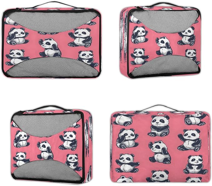 Packing Cubes for Travel, Animals Pandas Travel Luggage Packing Organizers for Women Men, Large Custom Toiletries Bag for Cosmetics Toiletries, Cartoon Panda