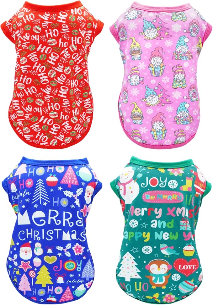 PET SHOW 4 Pack Dog Shirts Christmas for Medium Dogs Boy Girl | Breathable t-shirts for dogs,polyester,sleeveless vest,holiday birthday puppy clothes tank top,L