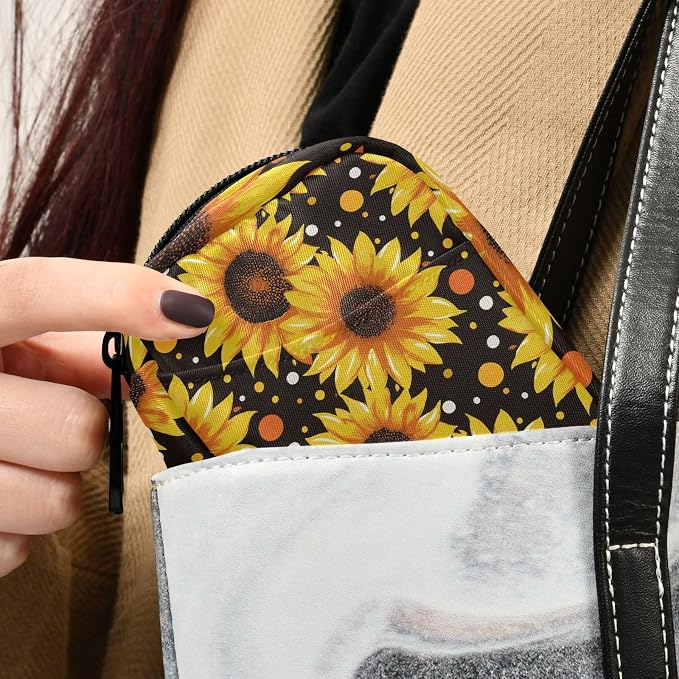 Fustylead Vibrant Yellow Sunflowers on Black Background Pill Organizer Case with Zipper 2 Times A Day for Vitamin and Supplement, 7 Day Travel Organizer Medicine Case