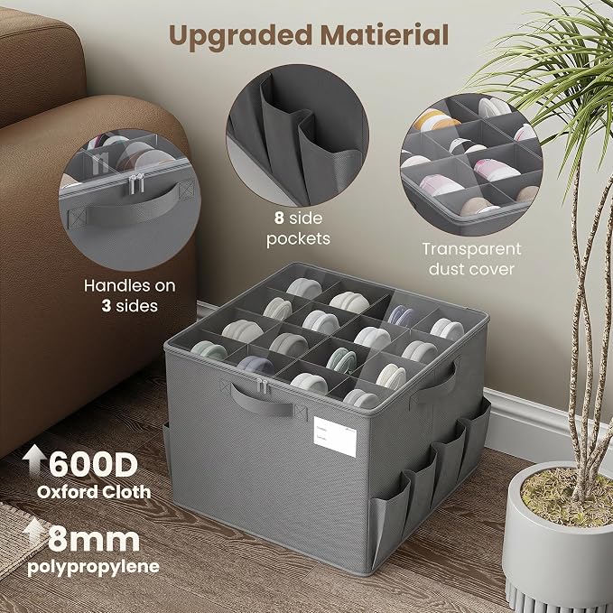 Varhomax Shoe Organizer Box for Closet, Fabric Storage Basket | Foldable Shoe Bin with Adjustable Dividers & Clear Cover, Saving Space Sneakers & Sandals Containers for Entryway, Cubby