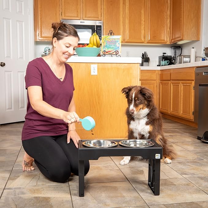 Pet Zone Designer Diner Elevated Dog Bowl Stand, 3 Adjustable Height Levels | 3 Height Adjustable, Includes 2 Stainless Steel Bowls with 7 Cup Capacity Each