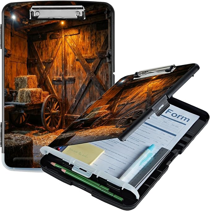 A4 Clipboard with Storage Pen Holder, Clipboards Organizer Nursing Clipboard Foldable File Folder Plastic Clipboard Folio Clip Board for Office Work Classroom Doctor, Vintage Wheels