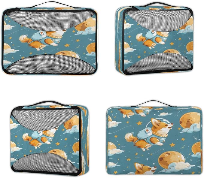 Packing Cubes for Travel, Universe Space Travel Luggage Packing Organizers for Women Men, Large Custom Toiletries Bag for Cosmetics Toiletries, Corgi Dogs