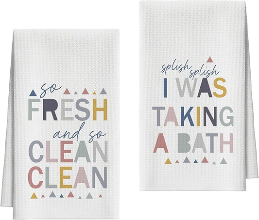 Kitchen Towels Set of 4, Colorful Sayings Dish Towel for Kitchen, Fresh Bath Bathroom Decorative Hand Towels, Fast Drying Tea Towel, Housewarming Xmas Gifts for Women Mom -B37