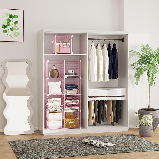 C&AHOME Wire Cube Storage, 9 - Cube Organizer Metal C Grids, Shelves, Pink | Modular Shelves Units, Closet Organizer, Storage Bins Shelving, Ideal for Home, Office, Living Room