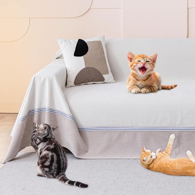 Loiion Cat Scratch Proof Furniture Protector Waterproof Sofa Cover 118"x91" | Pet-Friendly Couch Protector, Anti-Scratch & Anti-Slip Sofa Cover For Cats Dogs Kids, Machine Washable