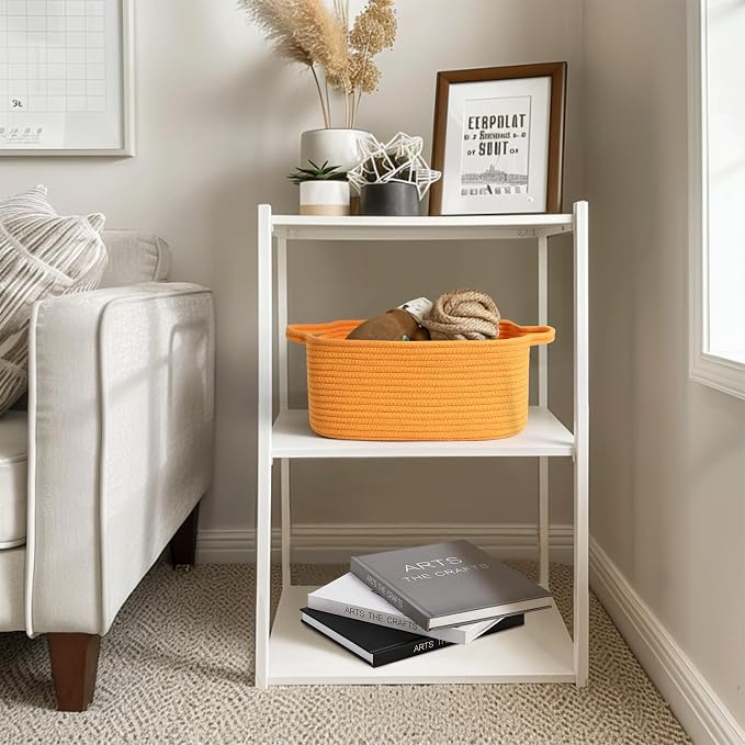 MEGASKET Orange Woven Basket, 13.5" x 10" x 6" Baskets for Gifts Empty, Cute Cotton Rope Cat Dog Toy Bin Box, Small Woven Bin for Organizing, Orange Room Decor, Nursery Cloth Diaper Storage Organizer