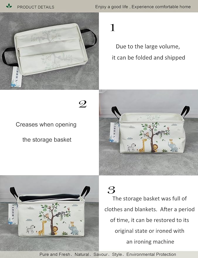 Rectangular Fabric Storage Bin, Foldable Tree Animals print Basket | Damp-proof canvas with reinforced stitched handles.Great for clothes,books & sundries in closets,playrooms,laundry rooms.