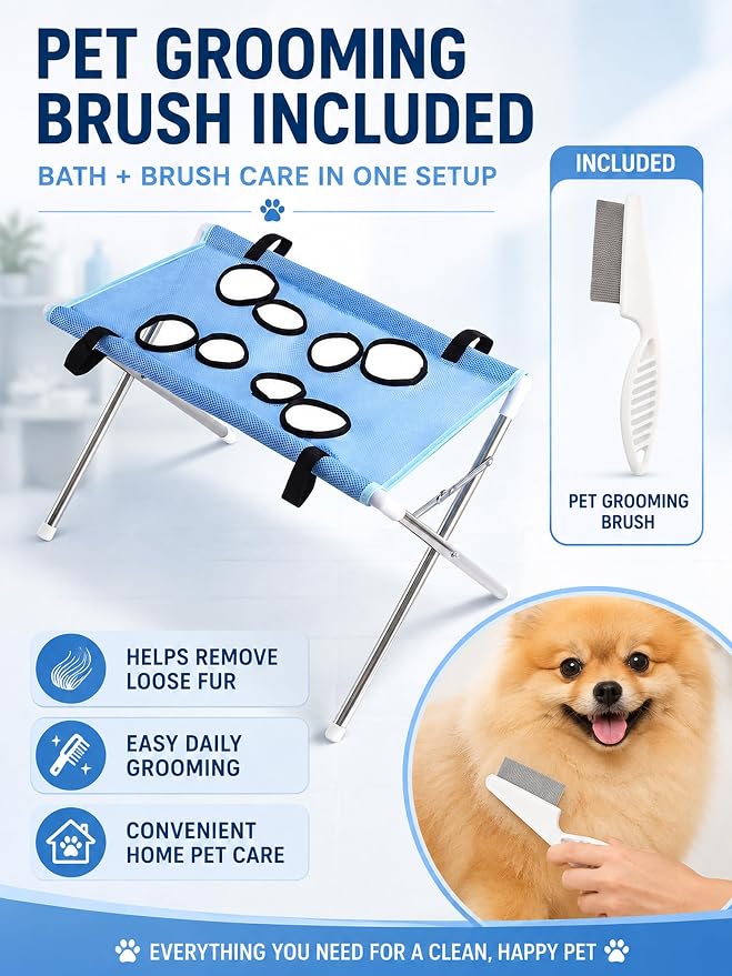 Foldable Pet Bathing Stand, Portable Dog Grooming Rack for Home Care (Black) | Quick Dry Mesh Grooming Table with Stable Anti-Slip Design for Small Medium Dogs & Cats, Nail Trimming and Bath Care