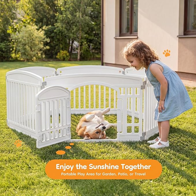 NEWBULIG Dog Playpen 6-Panel, 24IN Puppy Playpen, Stable Dog Play Pen Indoors/Outdoor with Secure Locking Door, Plastic Pet Fence for Small & Medium Dogs | Portable, Secure Locking Door, Indoor Outdoor Yard RV Camping, Small Medium Dogs, White