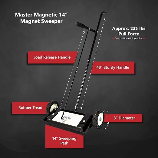 Master Magnetics Magnetic Floor Sweeper with Release - Heavy Duty Push-Type, 14" Sweeping Width, 1 Each, MFSM14RX