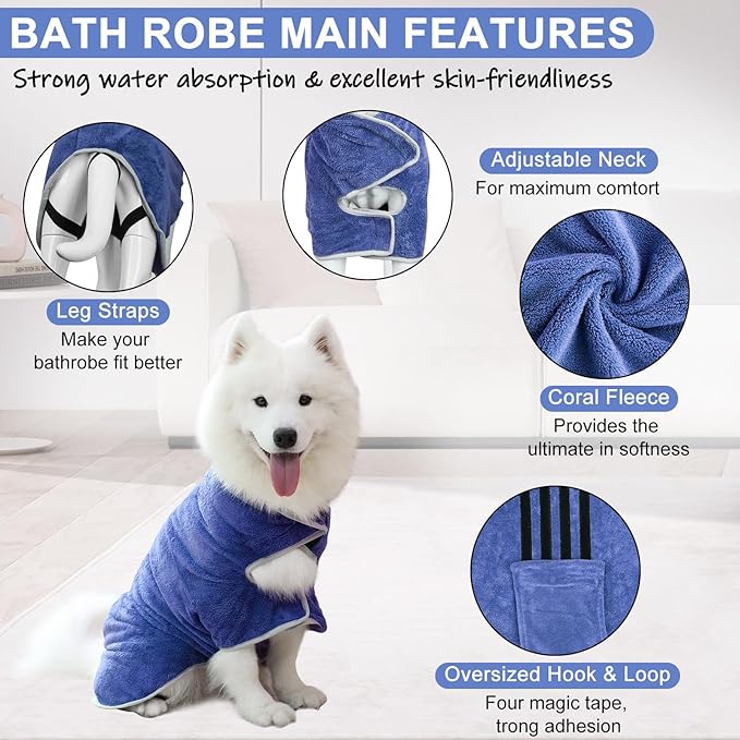 Dog Towel, Gimilife Dog Bathrobe Pet Grooming Towel Drying Coat Robes for After Bath Collection Absorbent Microfiber Bath Towels for Drying Dogs Small Medium Large