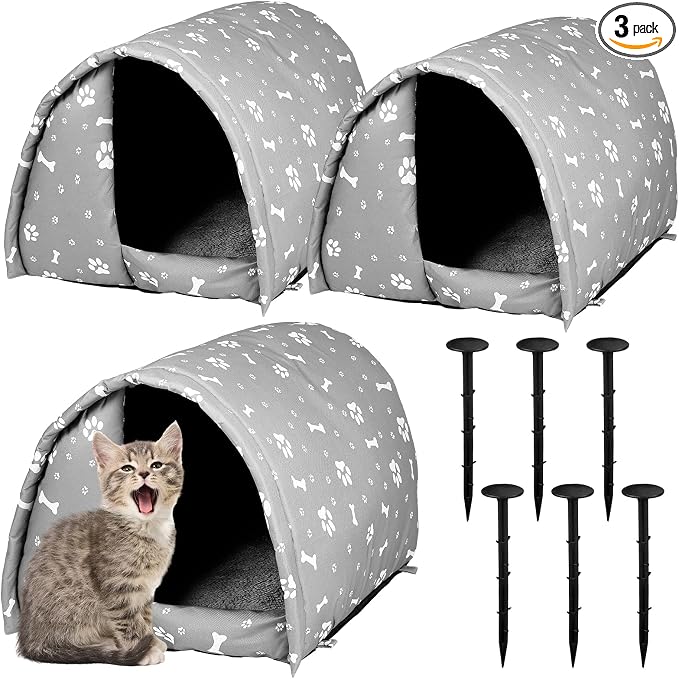 3 Pcs 21.26" x 16.54"x 14.17" Cat Houses for Outdoor Cats Bulk Weatherproof Waterproof Rainproof Foldable Cotton Insulated Feral Dogs Tent Shelter Pet Beds for Warm Outdoor Indoor Garden a 6kg Kitten