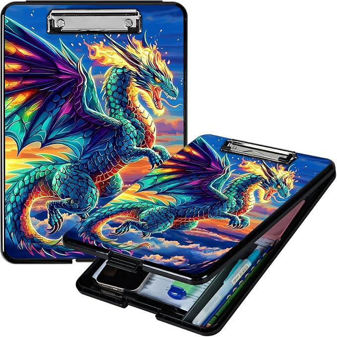 Blue Cloud Dragon A4 Clipboard with Storage Pen Holder, Clipboards Organizer Nursing Clipboard Foldable File Folder Plastic Clipboard Folio Clip Board for Office Students Classroom Doctor