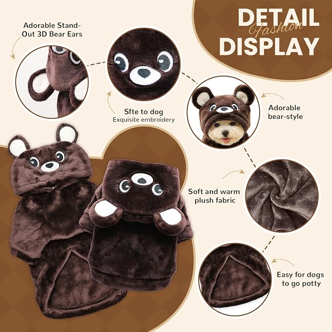 Dog Hoodie with Bear Ears Fleece Dog Sweater for Small Dogs French Bulldog Clothes Puppy Costume for Small Dogs XS Winter Clothes Cozy Pet Fleece for Cats