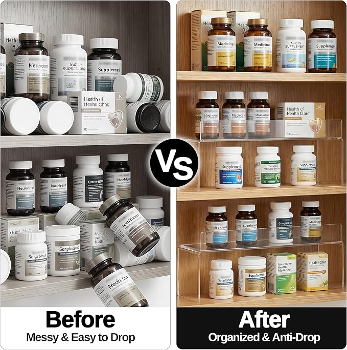 2 Pack Medicine Cabinet Organizer, Acrylic Medicine Storage Organizer, Narrow Medicine Cabinet Shelf for Bathroom Vanity Sink, Clear