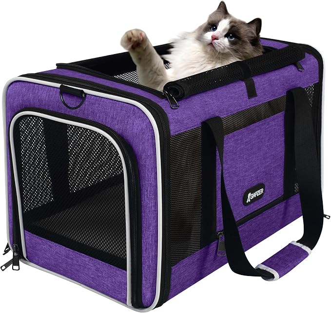 GAPZER Pet Carrier for Cat 18x11x11 Inch, Top Load Small Dog Car Ride Crate | 4-Sided-Ventilated Kitten Carry Purse, Soft Portable Pomeranian Cloth Kennel in Cabin, Kitty Taxi Bag FAA Complaint Car Seat