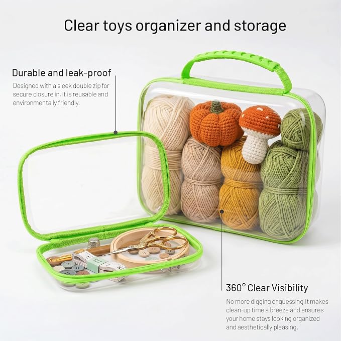 Clear Hard Shell Organizer Cases, 3 Pack with Handle | Durable PET shell with water-resistant, scratch-resistant surface for travel, toiletries, electronics and toys