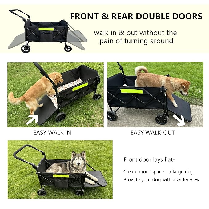 Dog Wagons for Large Senior Dogs with Thick Mat & Lift Harness,Dual-Entry | Foldable & Extendable Elderly Dog Stroller,Heavy Duty Dog Cart Upto 140lbs,Front and Rear Access No-turnaround Needed