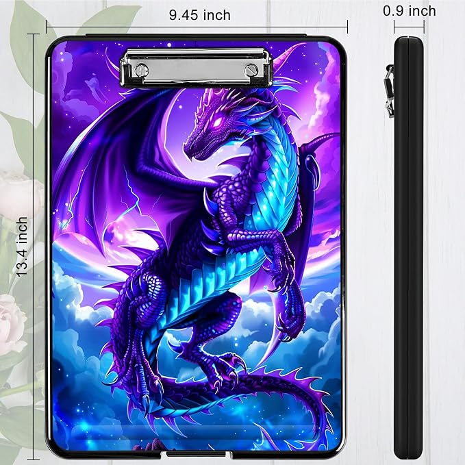 Heavy Duty Storage Clipboard, Slim Nursing Clipboard with Internal Pen Case, Portable File Organizer Case for A4 Letter Size Paper Office Medical Professionals, Galaxy Purple Dragon