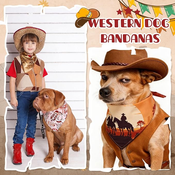 Kacctyen 50 Pcs Cowboys Dog Bandanas Bulk Bandanas for Dogs Grooming with Western Cowboys Pattern Adjustable Pet Triangle Scarf Bib Washable for Small Medium Large Puppy Cats Pets Costume Accessories