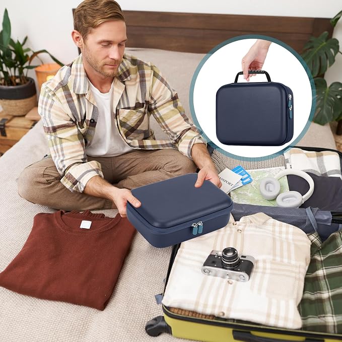 Hard Barber Accessories Case for Hair Clippers Mens Hair Cutting Barber | Barber Supplies Holder, Trimmer Organizer Storage Bag for Hair Cutting, Guard Grooming Kit (PU Navy Blue)