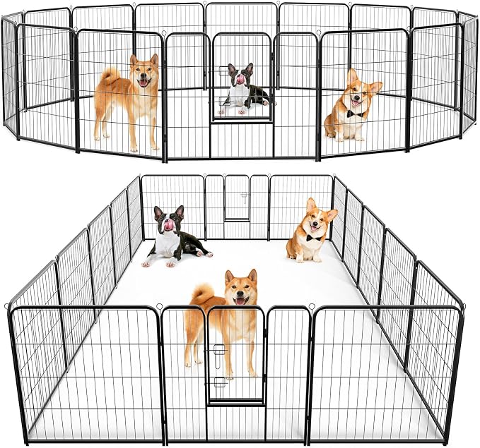 DUMOS Dog Playpen 32 Inch 16 Panels Indoor Outdoor Metal Pet Fence | Foldable Dog Play Pen with Door, Portable Exercise, RV Camping, Puppy Small Medium Dogs