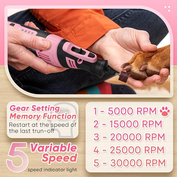 SHALL 8V Cordless Rotary Tool Kit, Pink Lightweight 2.5 Ah Battery Rechargeable Rotary Tool w/ 121 Accessories, 5-Speed Power Rotary Tool for Sanding, Carving, Polishing, Engraving, Pet Grooming