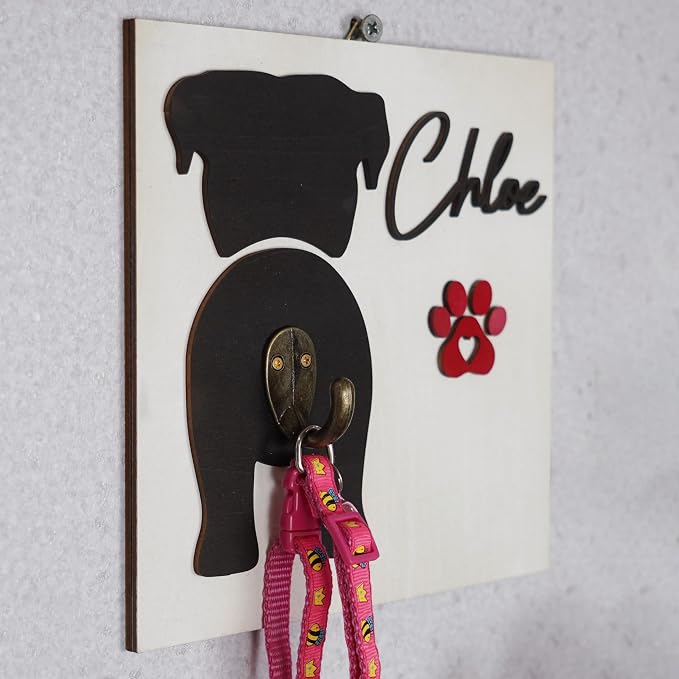 Personalized Dog Leash Holder Wall Mount, Custom Dog Butt Harness Wall Hanger Organizer with Name, Hooks for Leashes, Collars, Keys, Funny Leash Rack for Entryway, Gift for Pet Lovers, Home Décor