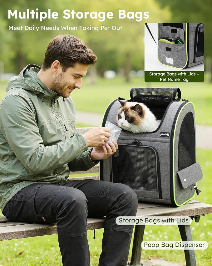 pecute Cat Backpack Expandable, Cat Carrier Backpack Breathable, Large | Durable Oxford Cloth, Lockable Zipper,Use for Pet Under 15 lbs to Travel