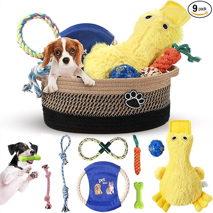 Zopeal Dog Toy Gift Basket Set for Puppy Birthday, Black