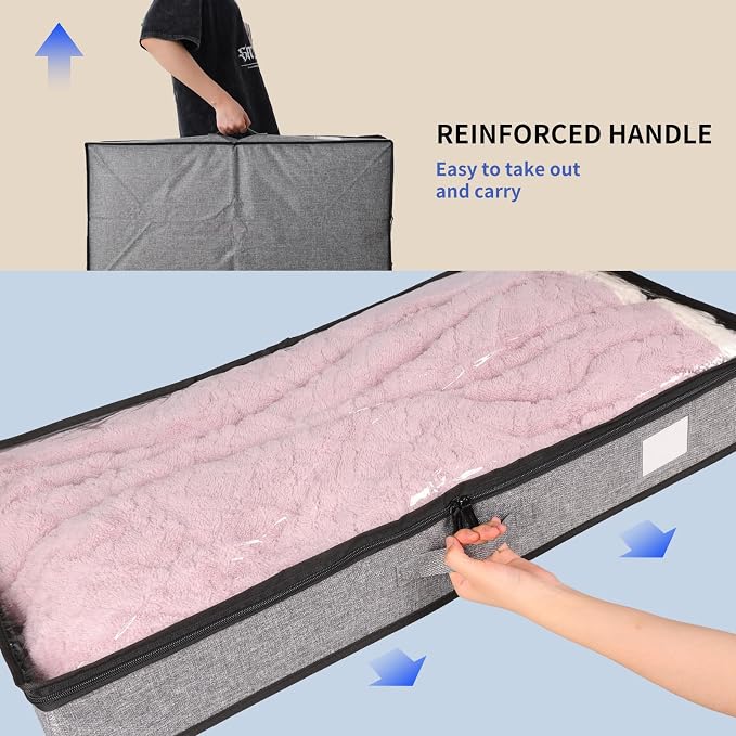 Fixwal Underbed Storage Containers 2 Pack Reinforced Under bed Organizer | Reinforced Sidewalls and Bottom, Low-Profile Design Below 4.5in, for Clothes and Linens, Under-Bed Storage