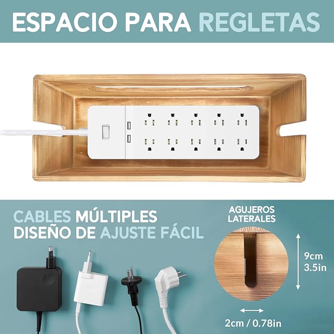 NATURE SUPPLIES Set of 2 Wooden Cable Management Boxes, Large and Medium Cord Organizer to Hide Wires and Power Strips for TV, Desk, Computer, Cable Storage and Organization, Dark Brown