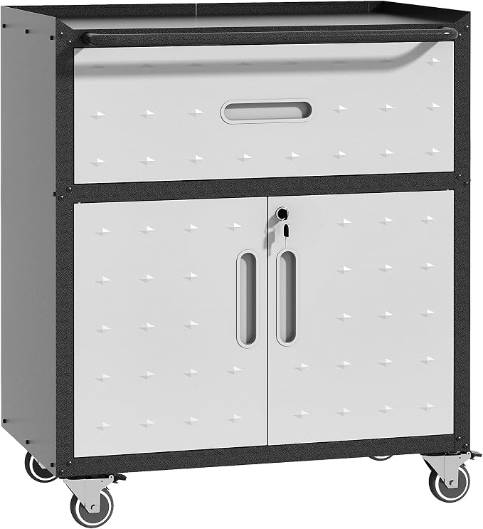 Metal Mobile Tool Storage Cabinet with 2 Locking Door and 1 Drawer | Heavy Duty Rolling Tool Cabinets for Garage,Metal Storage Cabinets with Wheels,Assembly Required