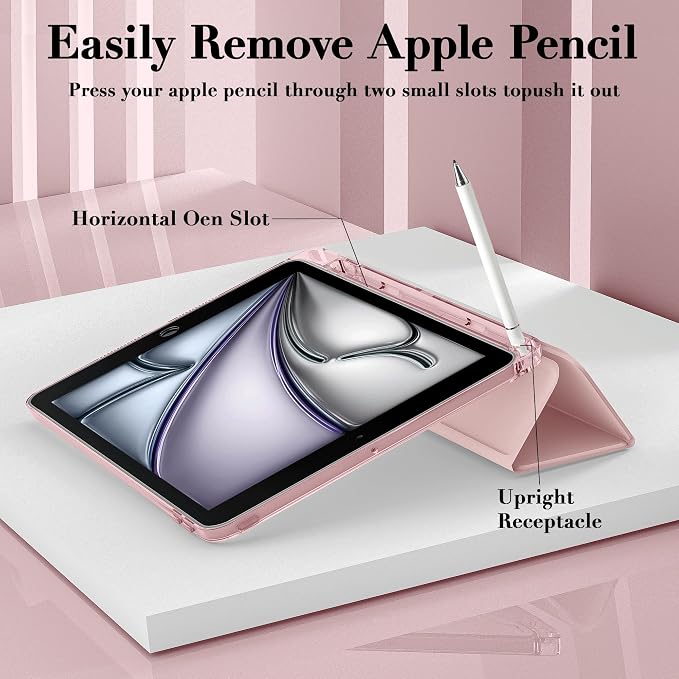 Cute Dachshund Dog Case for 11" iPad Air(2024), Clear TPU Smart Stand Back Cover with Pencil Holder, Auto Wake/Sleep Foldable Shockproof Protective Case