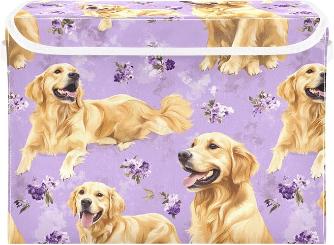 Art Golden Retriever Dogs Purple Storage Bins Bins For Organization With Handle for Pack Moving