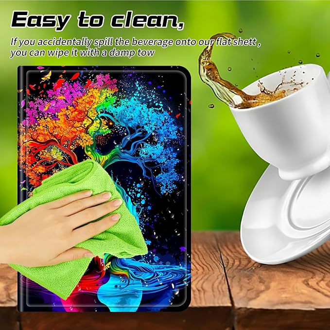 Universal Tablet Case for T-Mobile Revvl Tab 2 10.1" 2025/Revvl Tab 5G 10.36" 2023, 360 Degree Rotating Kickstand Protective Stand PU Leather Shell Cover for 9"-10.5", Red Blue Tree