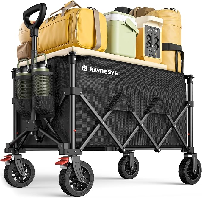 Collapsible Wagon Cart with Wheels, 330LBS for Grocery Shopping Camping | 180L Capacity Wagons Carts Foldable,Heavy Duty Foldable Wagon,Portable Utility Carts for Camping Grocery Garden Shopping
