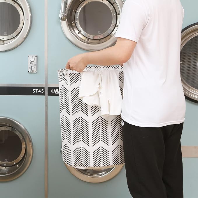 Sea Team Large Canvas Laundry Basket with Handles, Black Fishbones | Collapsible Fabric Laundry Hamper, Closet Shelf Organizers, Containers for Clothing, Blankets, Toys, Bedding, 19.7 x 15.7”