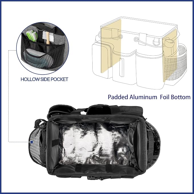 LoDrid Large Professional Cleaning Caddy with Detachable Divider, Black | Cleaning Supply Organizer with Handle and Shoulder Strap for Housekeepers & Cleaners