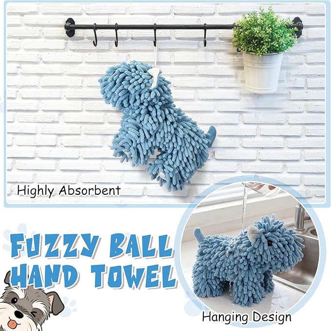 Tegeme 1 Pcs Chenille Dog Hand Towel Fuzzy Dog Towel Absorbent Microfiber Soft for Bathroom Kitchen Washstand (Blue)