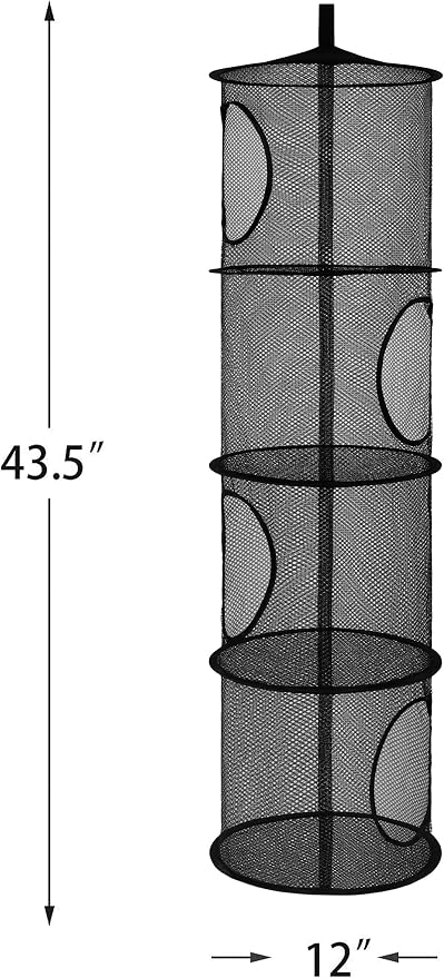 Hanging Stuffed Animal Storage Hammock Net 4 Tiers, Black | Hanging Mesh Storage Organizer for Kids Room, Holds Plushies, Gloves, Hats, Socks, Foldable Space-saving Design