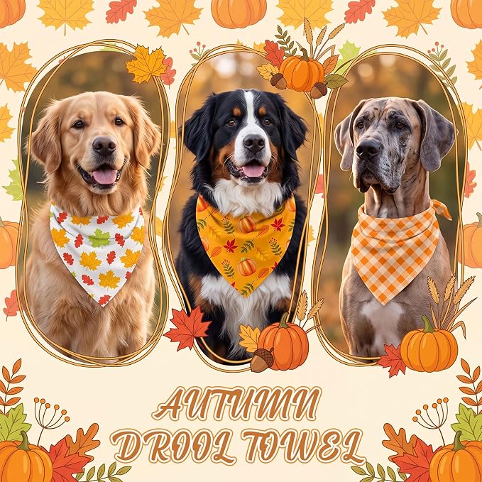 50 Pcs Fall Dog Bandanas Bulk Autumn Pumpkin Maple Leaves Pattern | Triangle Kerchief Bibs Scarf Set for Pets Harvest Party Costume Photo Props Accessories, 25 Styles, 31.5 x 21.7 x 21.7 Inch