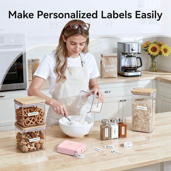 NIIMBOT D110 Mini Label Maker Machine with Tape for Home School, Pink | Portable Label Printer Bluetooth Thermal Sticker Labeler with Multiple Templates for Office Kitchen Jars Organization