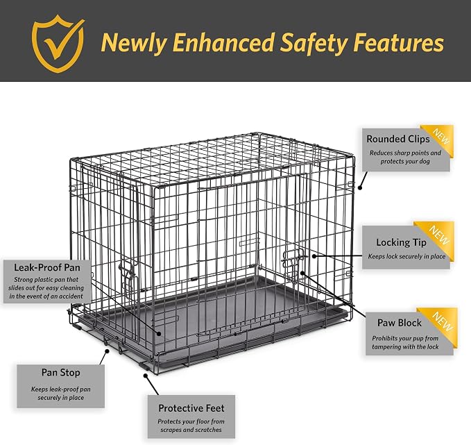 New World by Midwest 30-Inch Double Door Crate, Medium Breeds, 21-40 lbs | Folding Dog Crate, Leak-Proof Tray & Secure Latches, Portable, Durable & Easy to Assemble